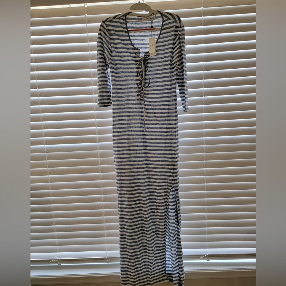 ADRIANO GOLDSCHMIED XS White/Blue Striped Japanese Fabric Dress